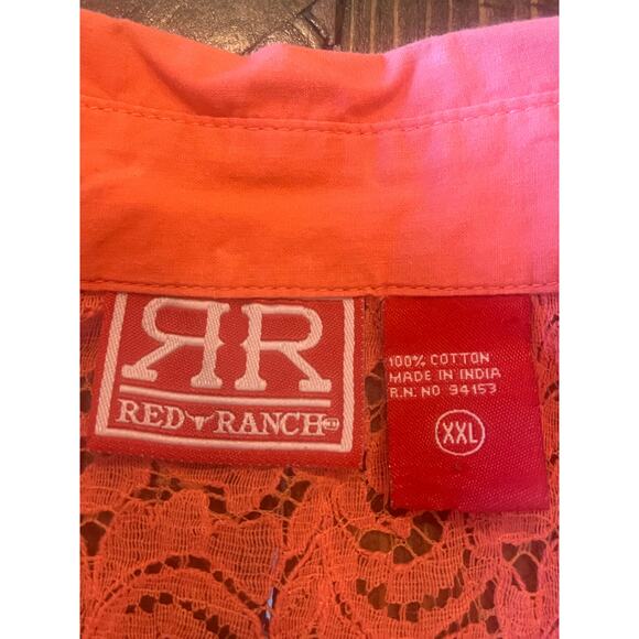 Red Ranch Lace Pearl Snap Button Shirt Women XXL Western Cowgirl Y2K Cowgirl - Picture 2 of 15